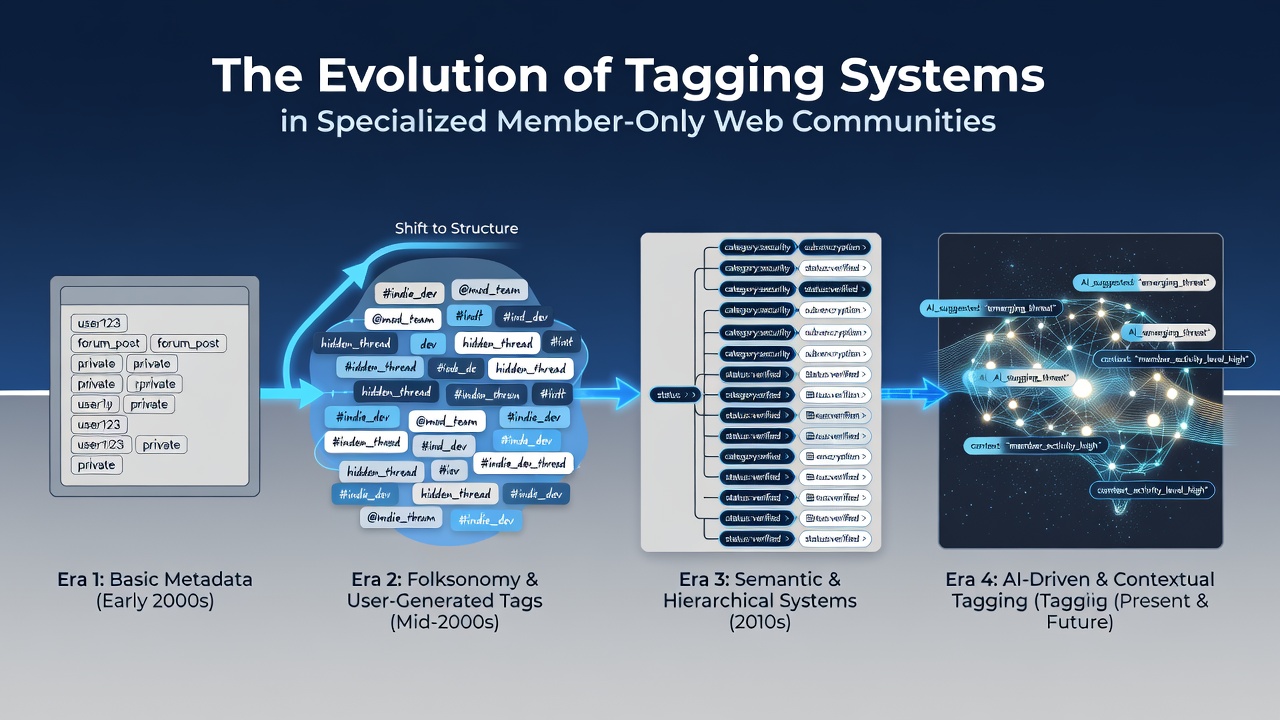 Modern tagging dashboard in a private community platform with AI suggestions and category filters